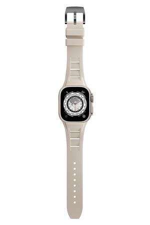 Apple Watch Ultra Uyumlu Terraflex Rubber Siyah Tokalı Bej Kordon  bikordon