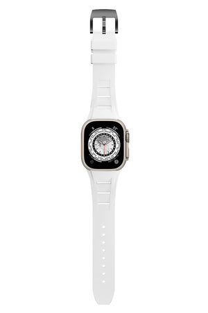 Apple Watch Ultra Uyumlu Terraflex Rubber Siyah Tokalı Beyaz Kordon  bikordon