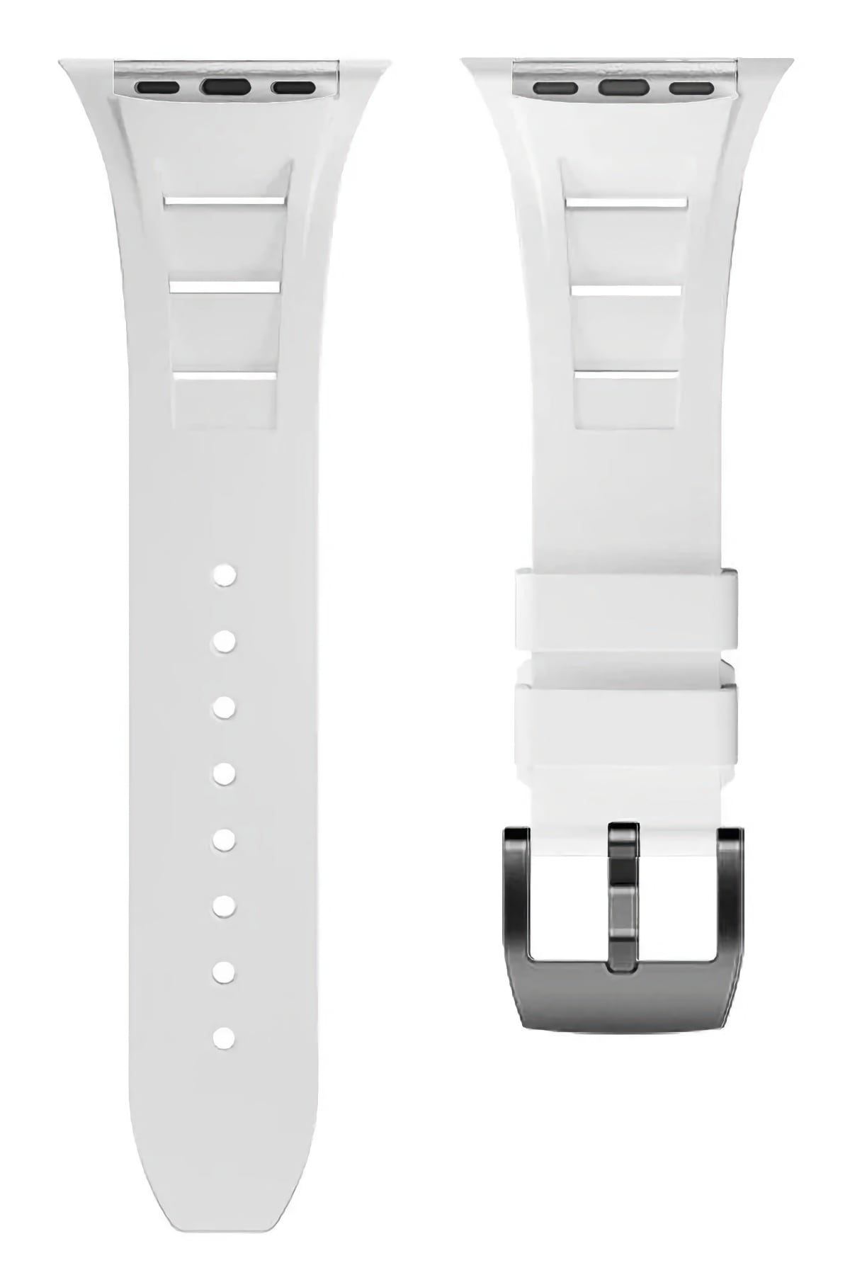 Apple Watch Ultra Uyumlu Terraflex Rubber Siyah Tokalı Beyaz Kordon  bikordon
