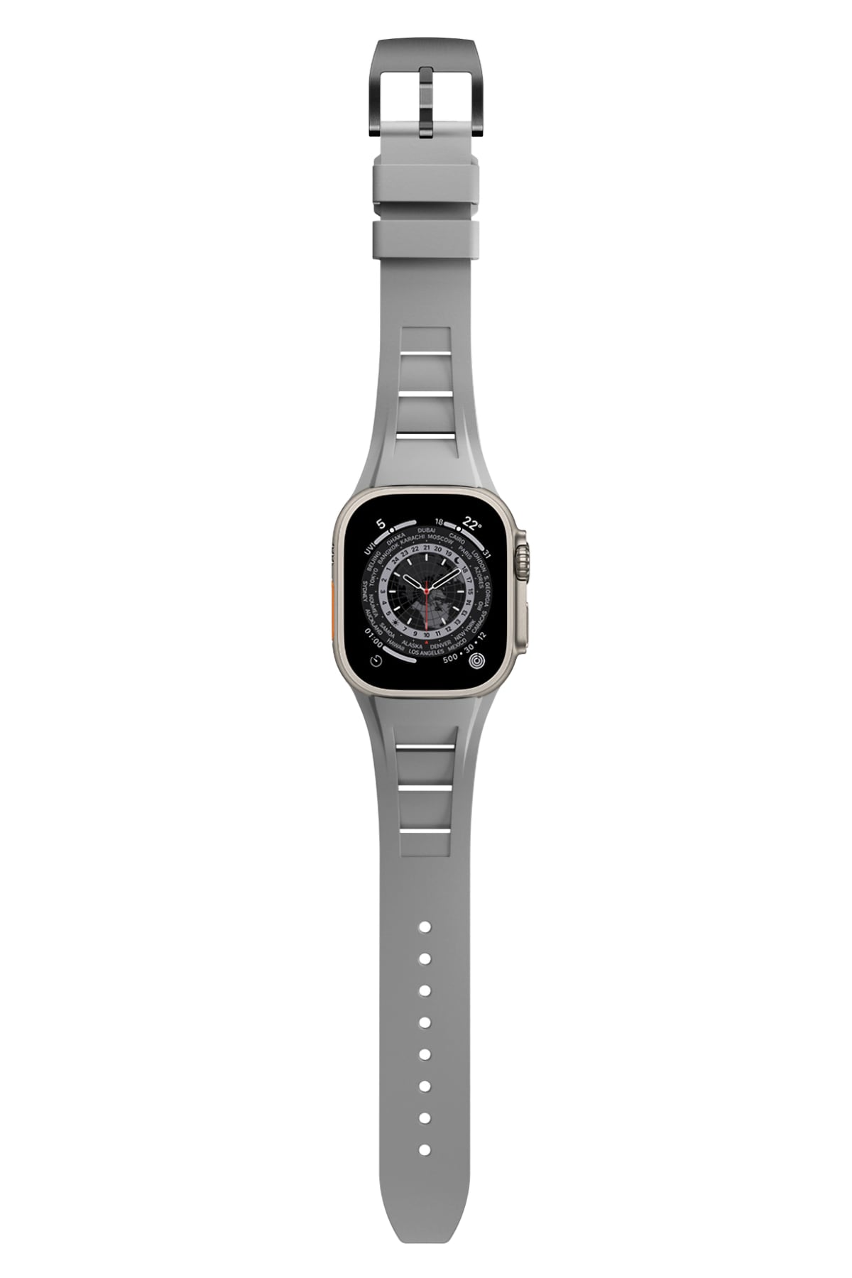 Apple Watch Ultra Uyumlu Terraflex Rubber Siyah Tokalı Gri Kordon  bikordon
