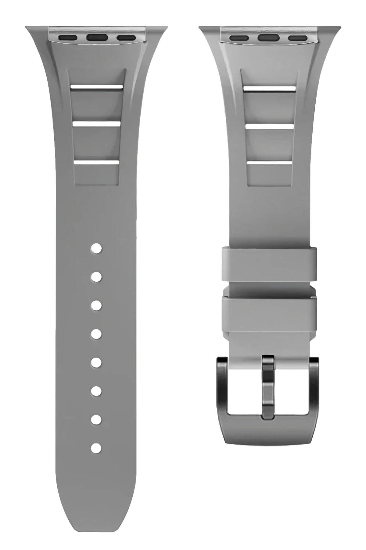 Apple Watch Ultra Uyumlu Terraflex Rubber Siyah Tokalı Gri Kordon  bikordon
