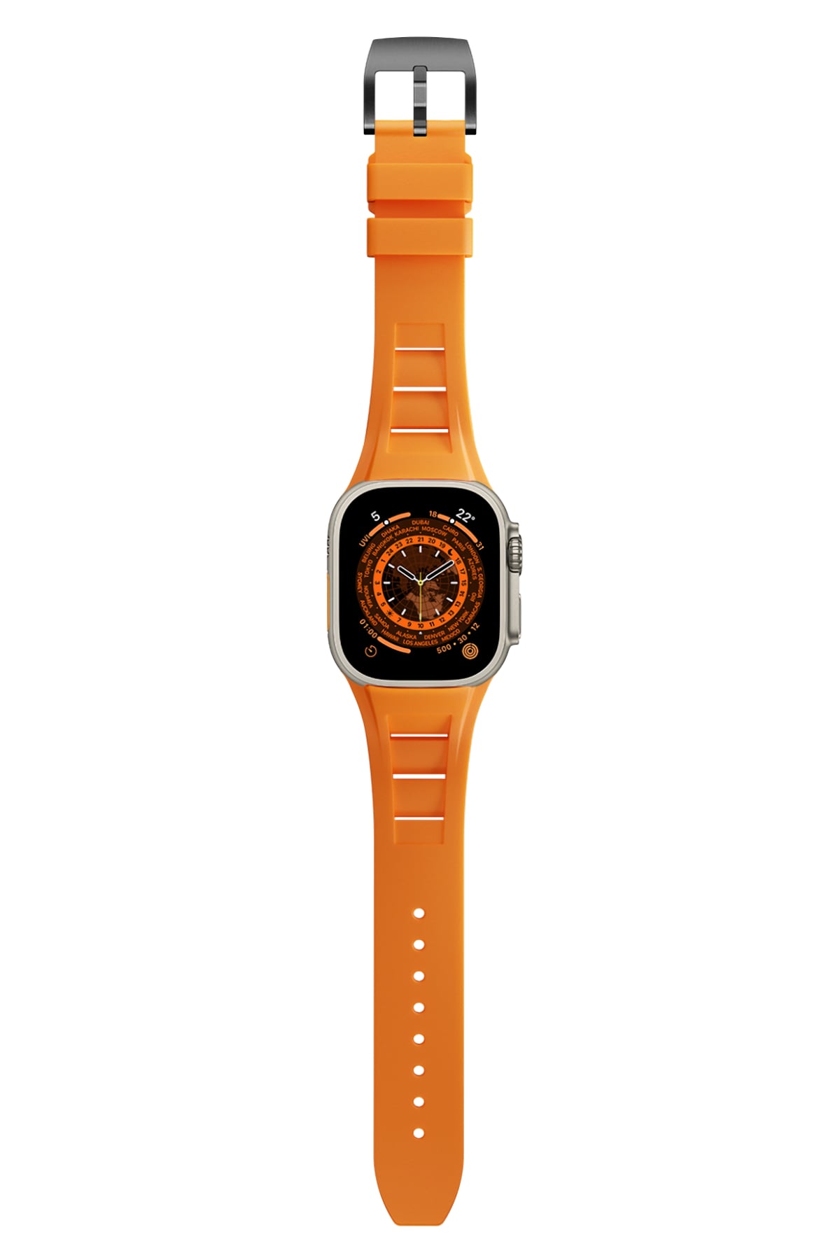 Apple Watch Ultra Uyumlu Terraflex Rubber Siyah Tokalı Turuncu Kordon  bikordon
