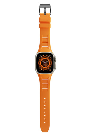 Apple Watch Ultra Uyumlu Terraflex Rubber Siyah Tokalı Turuncu Kordon  bikordon