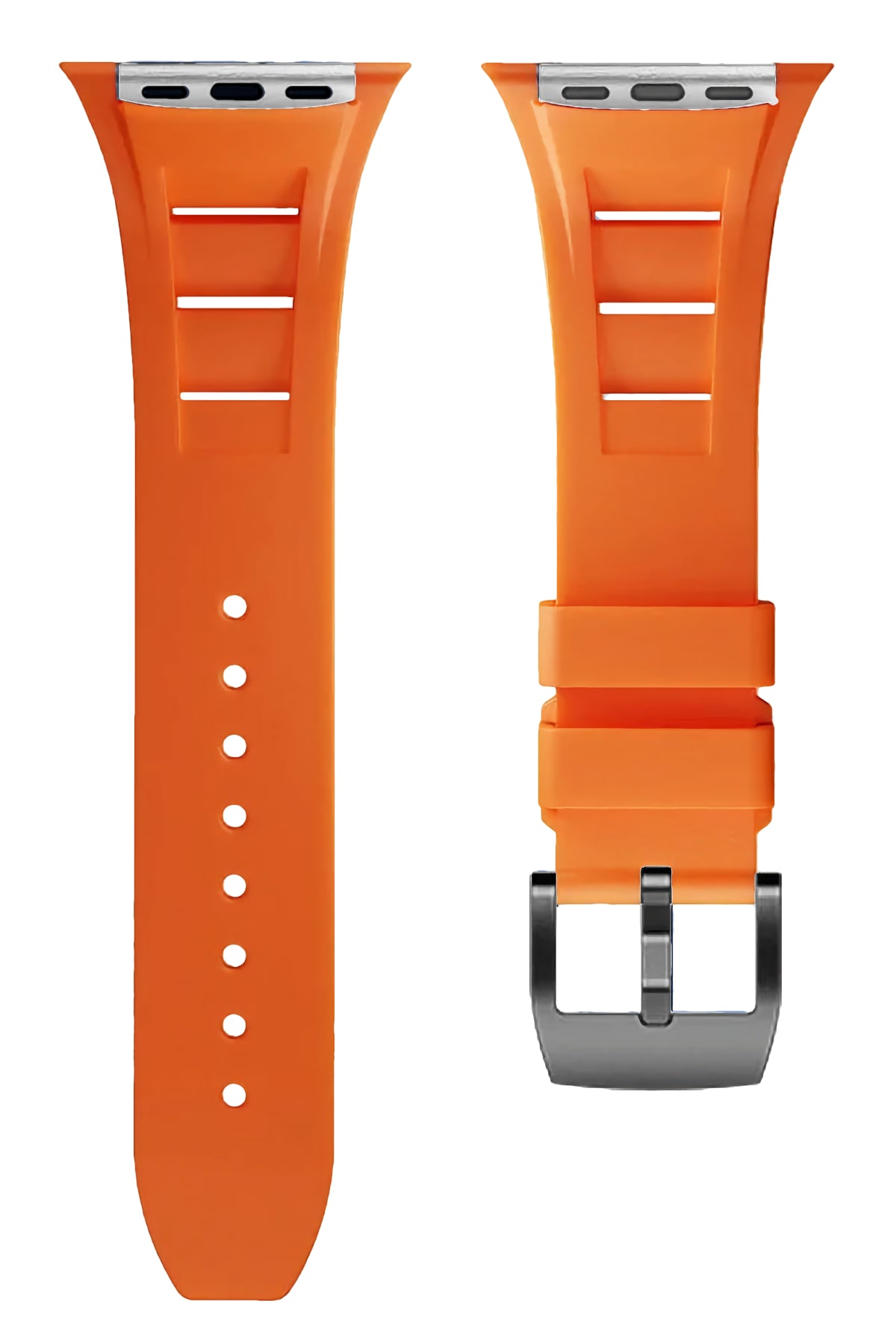 Apple Watch Ultra Uyumlu Terraflex Rubber Siyah Tokalı Turuncu Kordon  bikordon