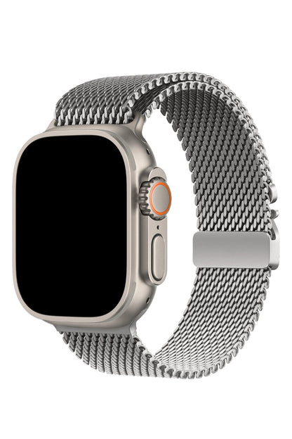 Apple Watch Ultra Uyumlu Titanyum Milano Loop Gümüş bikordon