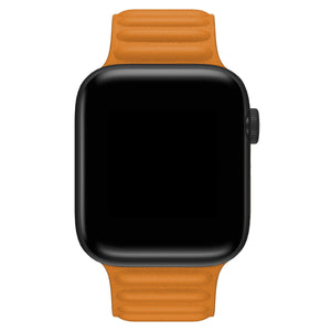 Apple Watch Uyumlu Baklalı Deri Loop Kordon Peel Turuncu  bikordon