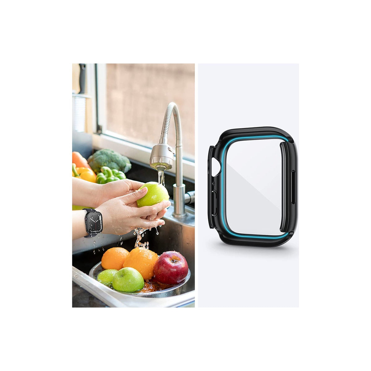 Apple Watch Uyumlu Ekran Koruyucu Kasa Suya Dayanıklı Dark Black  bikordon