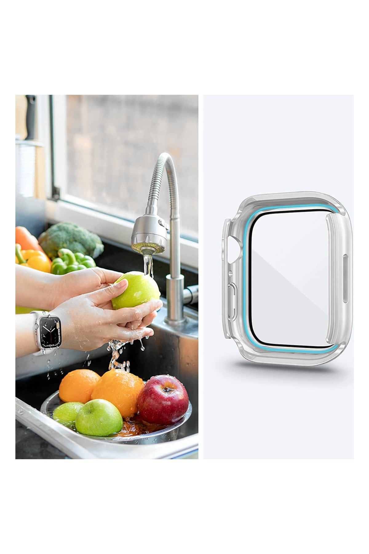 Apple Watch Uyumlu Ekran Koruyucu Kasa Suya Dayanıklı Silver bikordon