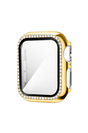 Apple Watch Uyumlu Ekran Koruyucu Taşlı Parlak Kasa Gold  bikordon
