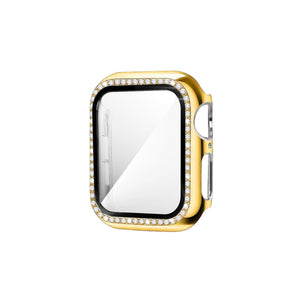 Apple Watch Uyumlu Ekran Koruyucu Taşlı Parlak Kasa Gold  bikordon