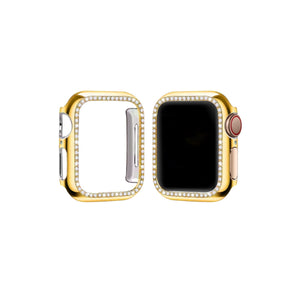 Apple Watch Uyumlu Ekran Koruyucu Taşlı Parlak Kasa Gold  bikordon