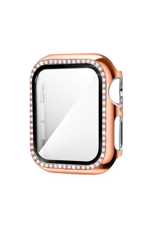 Apple Watch Uyumlu Ekran Koruyucu Taşlı Parlak Kasa Rose Gold  bikordon