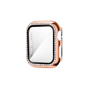 Apple Watch Uyumlu Ekran Koruyucu Taşlı Parlak Kasa Rose Gold  bikordon