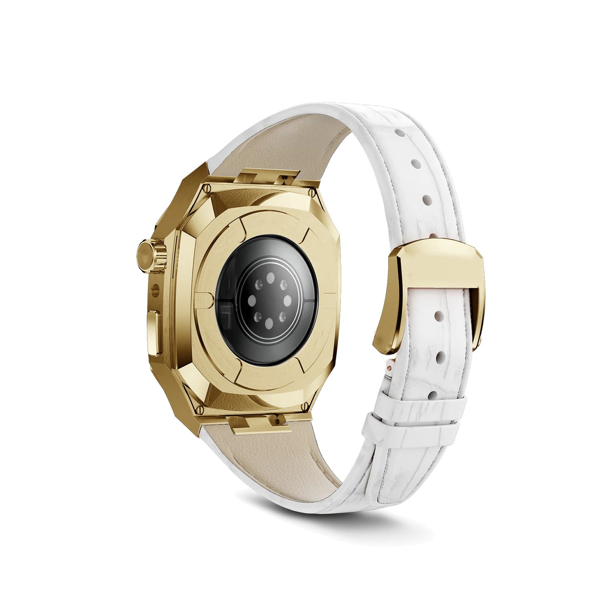 Apple Watch Uyumlu Belize Gold Kasa Koruyucu Deri Kordon Beyaz  bikordon