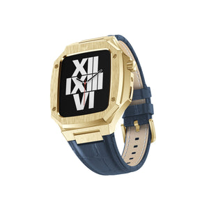 Apple Watch Uyumlu Belize Gold Kasa Koruyucu Deri Kordon Lacivert  bikordon