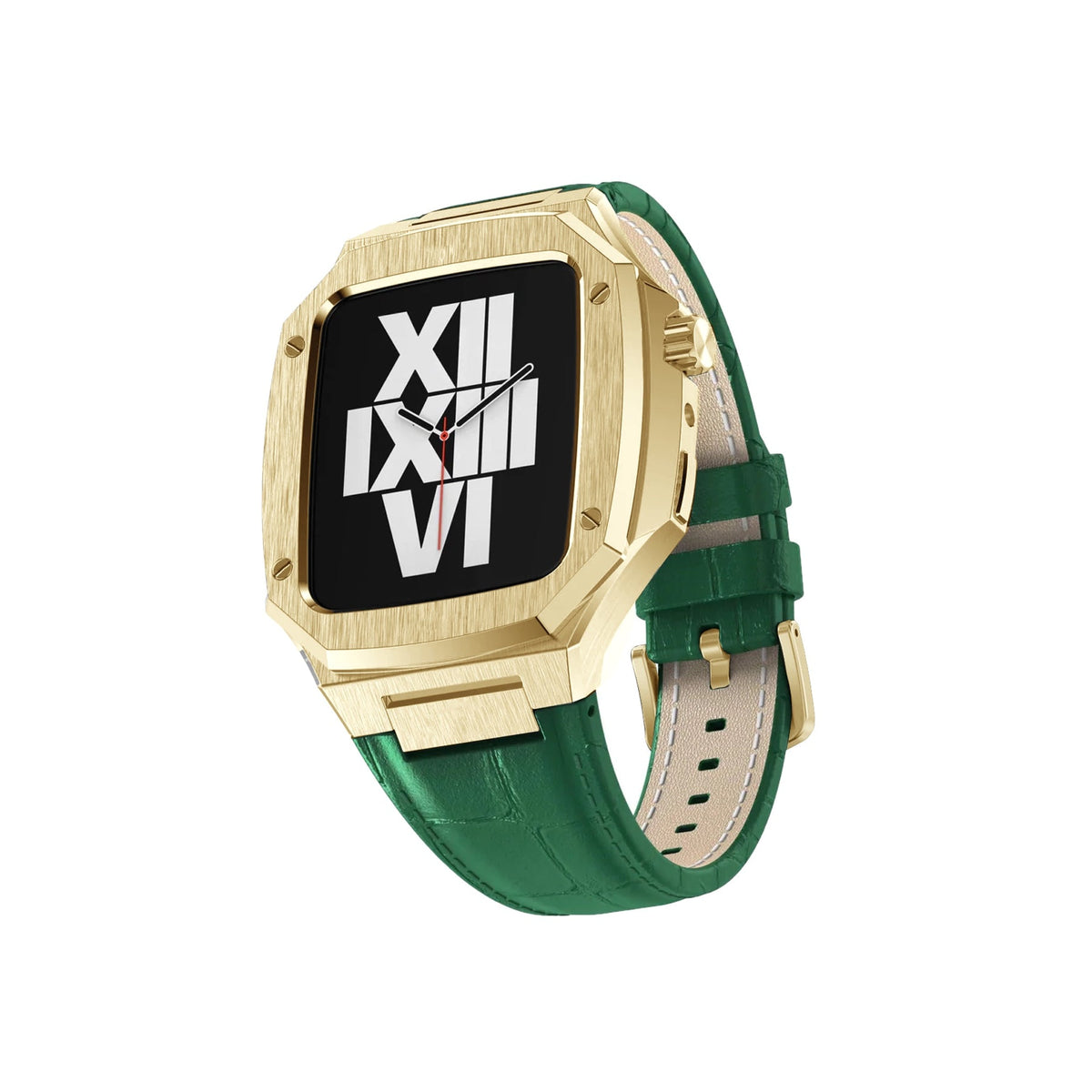 Apple Watch Uyumlu Belize Gold Kasa Koruyucu Deri Kordon Yeşil  bikordon