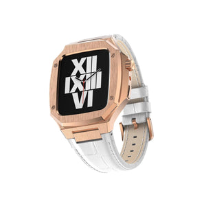 Apple Watch Uyumlu Belize Rose Gold Kasa Koruyucu Deri Kordon Beyaz  bikordon