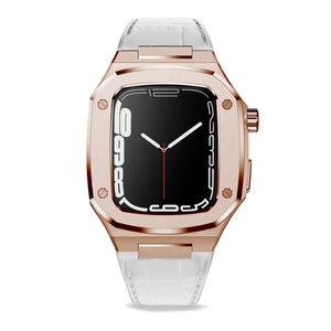 Apple Watch Uyumlu Belize Rose Gold Kasa Koruyucu Deri Kordon Beyaz  bikordon