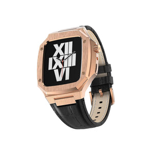 Apple Watch Uyumlu Belize Rose Gold Kasa Koruyucu Deri Kordon Siyah  bikordon