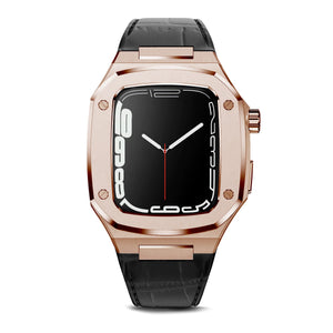 Apple Watch Uyumlu Belize Rose Gold Kasa Koruyucu Deri Kordon Siyah  bikordon