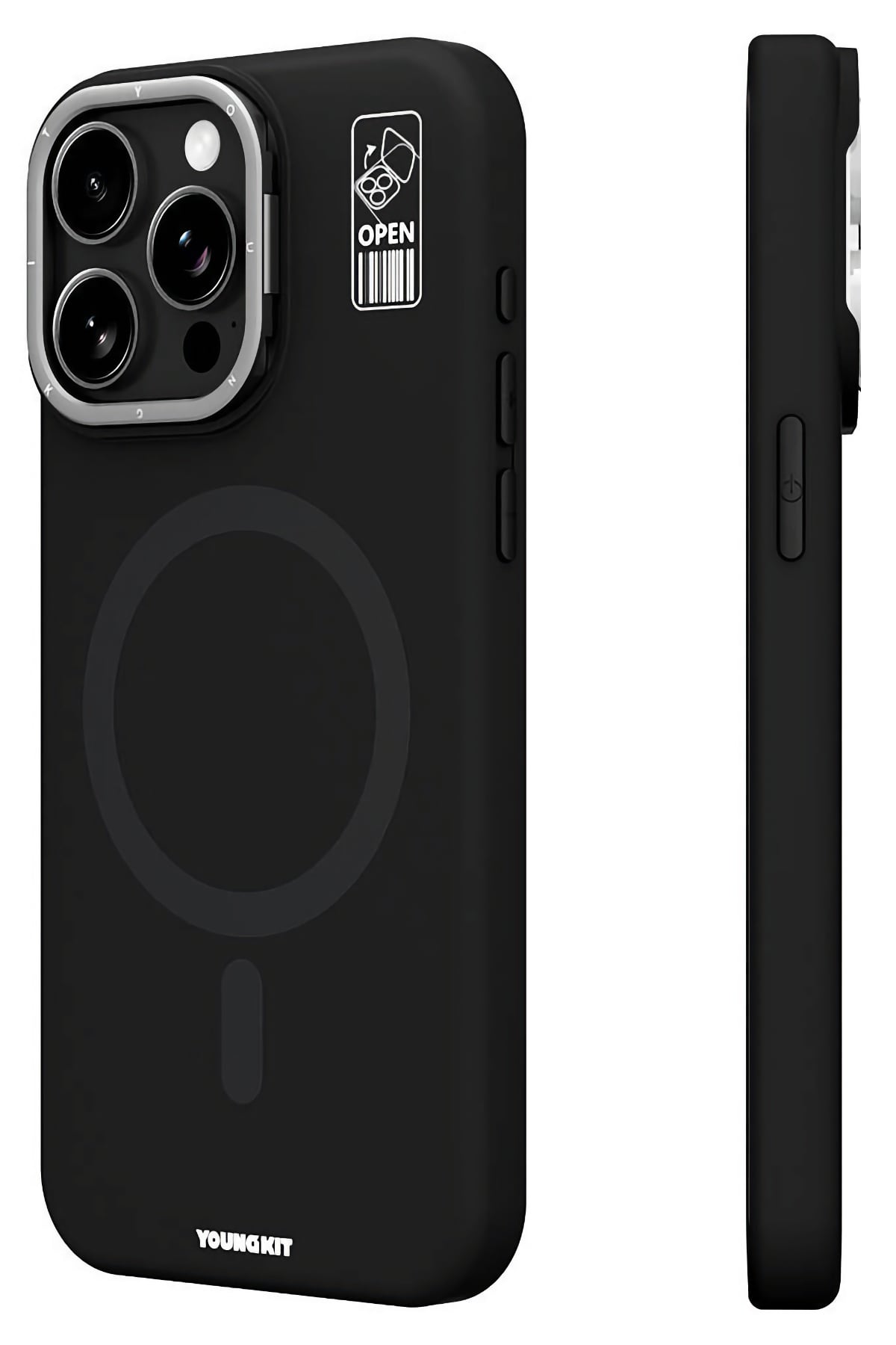Youngkit Bitty Cream iPhone 14 Pro Max Magsafe Uyumlu Standlı Silikon Kılıf Siyah  Youngkit