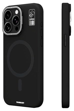 Youngkit Bitty Cream iPhone 14 Pro Max Magsafe Uyumlu Standlı Silikon Kılıf Siyah  Youngkit