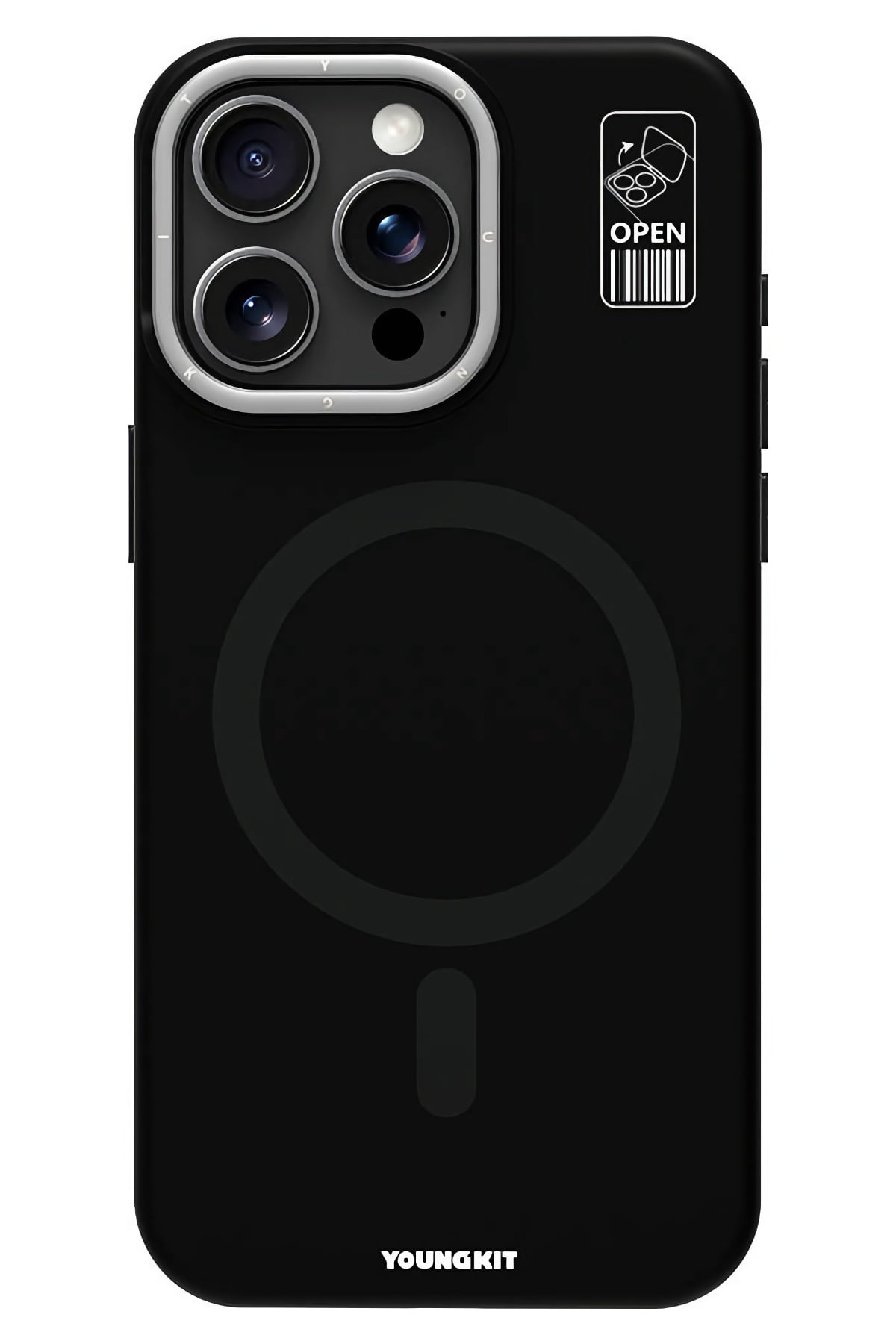 Youngkit Bitty Cream iPhone 14 Pro Max Magsafe Uyumlu Standlı Silikon Kılıf Siyah  Youngkit