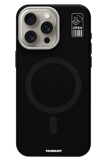Youngkit Bitty Cream iPhone 15 Pro Max Magsafe Uyumlu Standlı Silikon Kılıf Siyah  Youngkit