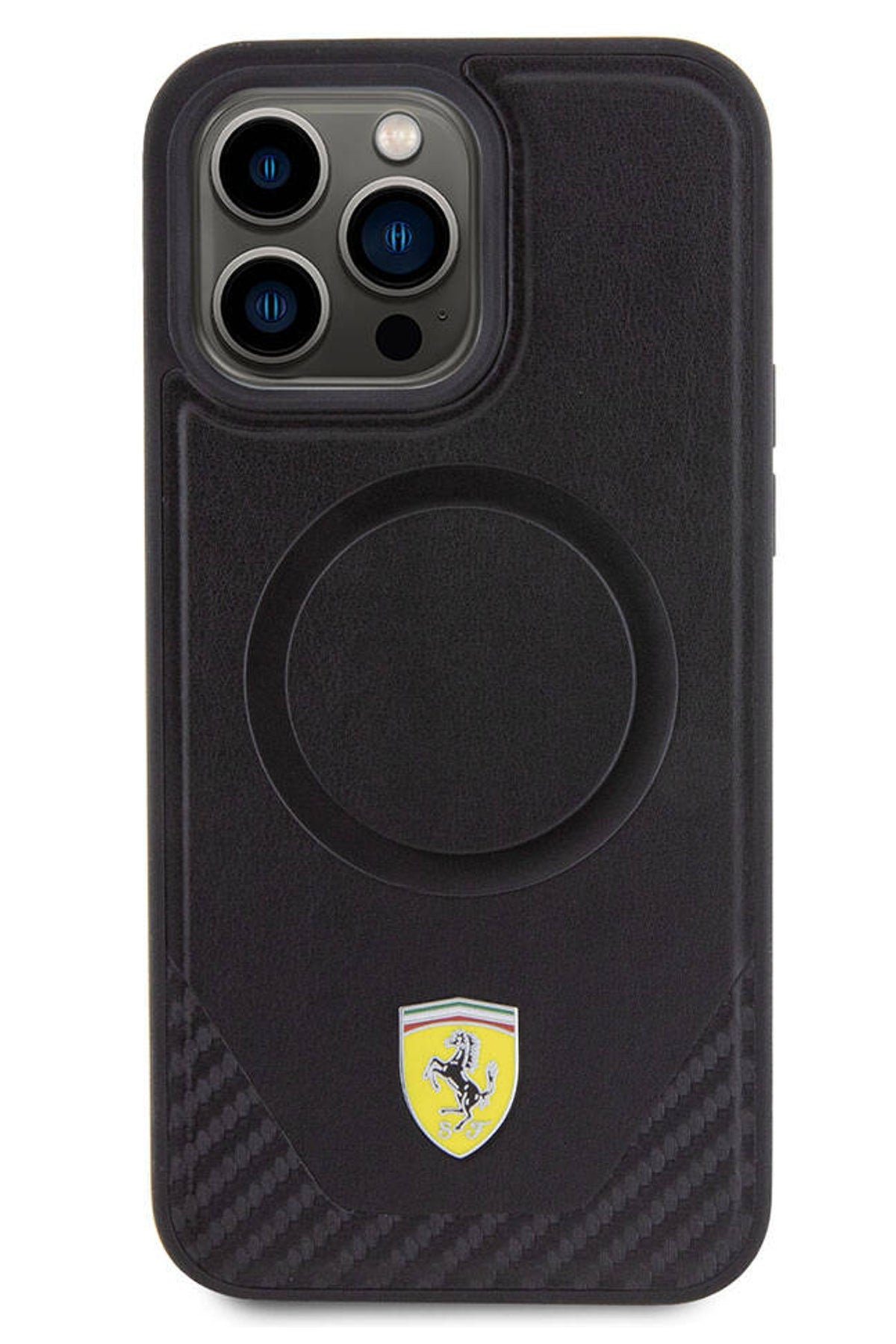 Ferrari iPhone 15 Pro Magsafe Uyumlu Pu Karbon Kılıf Siyah  Ferrari