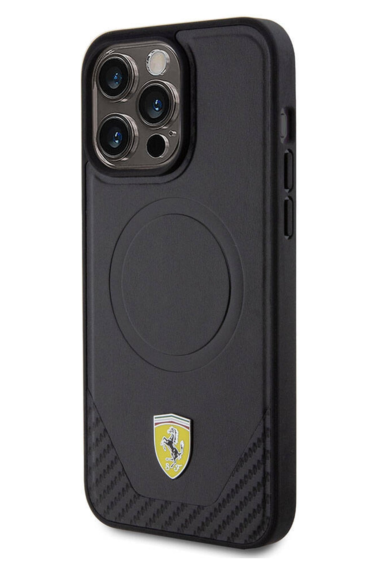 Ferrari iPhone 15 Pro Magsafe Uyumlu Pu Karbon Kılıf Siyah  Ferrari