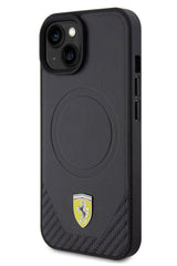 Ferrari iPhone 15 Plus Magsafe Uyumlu Pu Karbon Kılıf Siyah