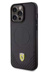 Ferrari iPhone 15 Pro Max Magsafe Uyumlu Pu Karbon Kılıf Siyah