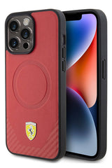 Ferrari iPhone 15 Pro Magsafe Uyumlu Pu Karbon Kılıf Kırmızı