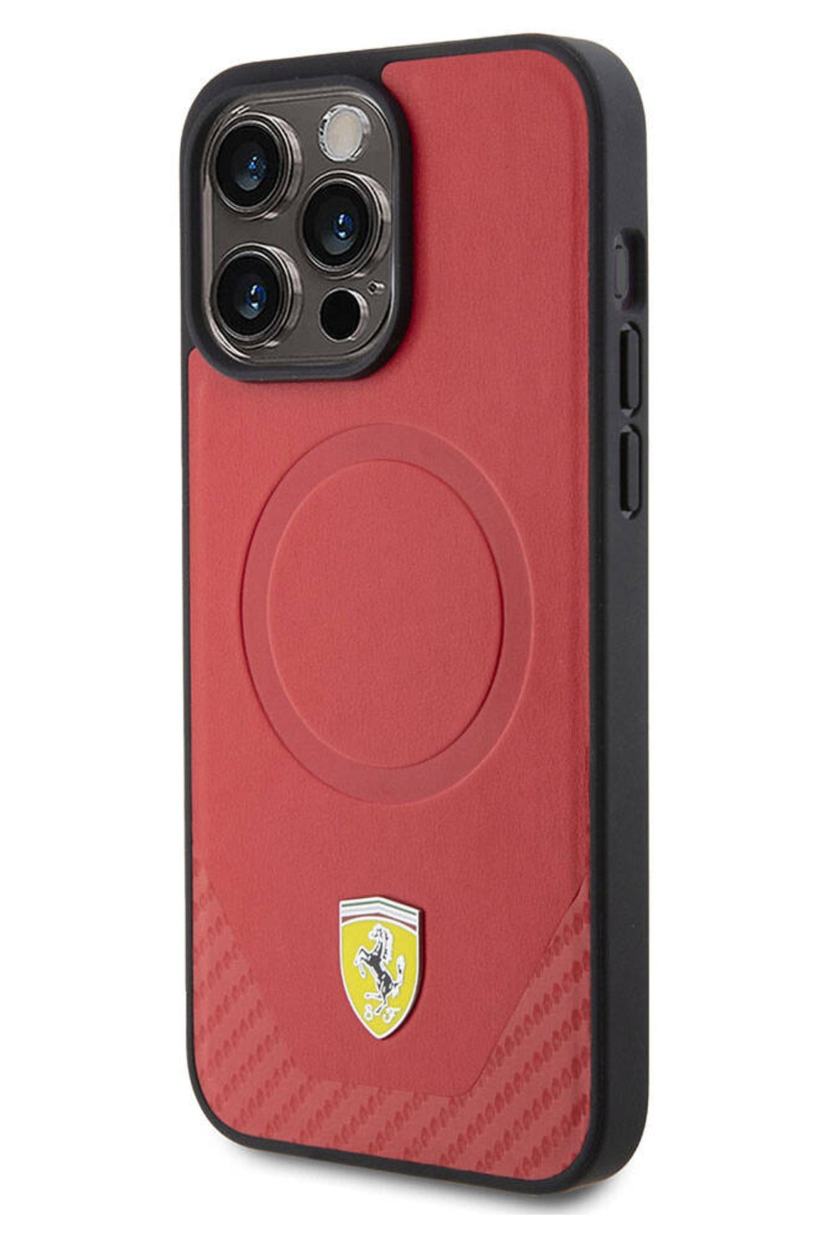 Ferrari iPhone 15 Pro Magsafe Uyumlu Pu Karbon Kılıf Kırmızı  Ferrari