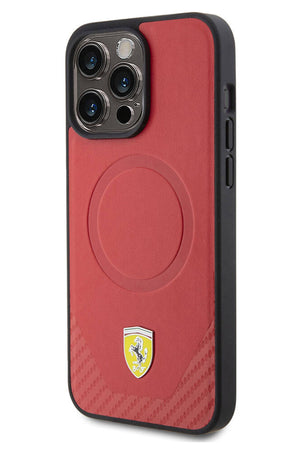 Ferrari iPhone 15 Pro Magsafe Uyumlu Pu Karbon Kılıf Kırmızı  Ferrari