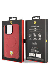Ferrari iPhone 15 Pro Magsafe Uyumlu Pu Karbon Kılıf Kırmızı