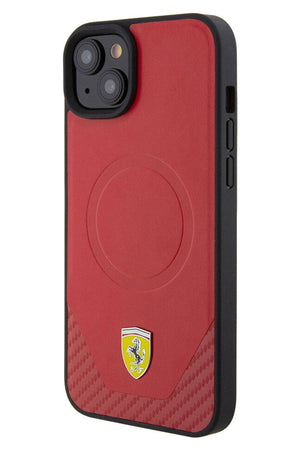 Ferrari iPhone 15 Magsafe Uyumlu Pu Karbon Kılıf Kırmızı  Ferrari