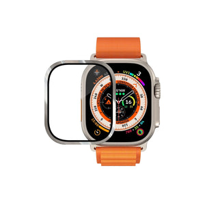 Apple Watch Ultra Uyumlu Metal Çerçeveli İnce Ekran Koruyucu Çelik Gri  bikordon