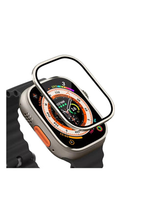 Apple Watch Ultra Uyumlu Metal Çerçeveli İnce Ekran Koruyucu Çelik Gri  bikordon