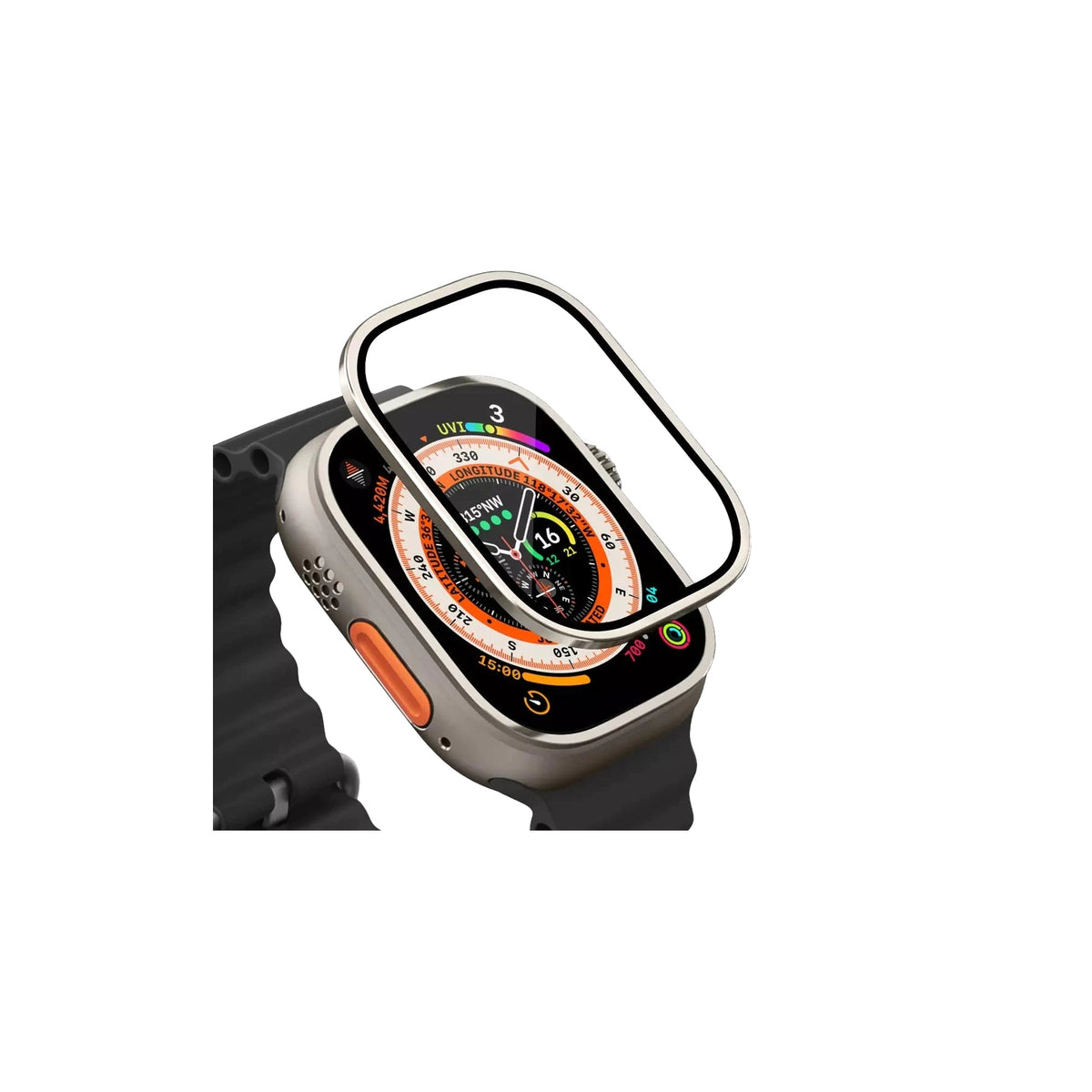 Apple Watch Ultra Uyumlu Metal Çerçeveli İnce Ekran Koruyucu Çelik Gri  bikordon