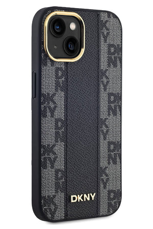 DKNY Checkered Texture Pattern iPhone 15 Plus Magsafe Uyumlu Kılıf Siyah  DKNY