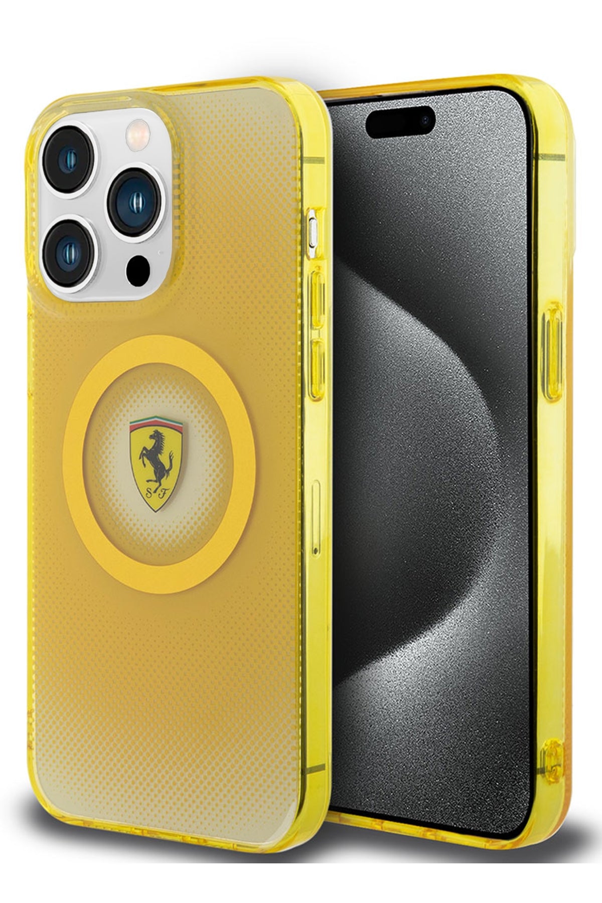 Ferrari iPhone 15 Pro Max Magsafe Uyumlu Dots Silikon Kılıf Sarı  Ferrari
