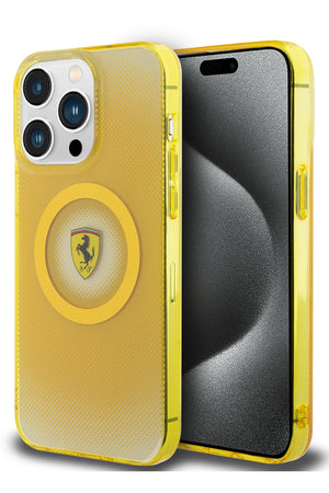Ferrari iPhone 15 Pro Max Magsafe Uyumlu Dots Silikon Kılıf Sarı  Ferrari