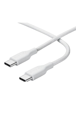 Flex Braided Örgü Type-C to Type-C 60w PD Hızlı Data ve Şarj Kablosu 1.2m Beyaz Pitaka