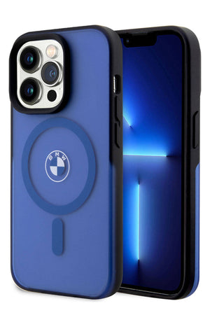 Apple iPhone 15 Pro Max Magsafe uyumlu BMW Lisanslı Frosted Kılıf Mavi  BMW