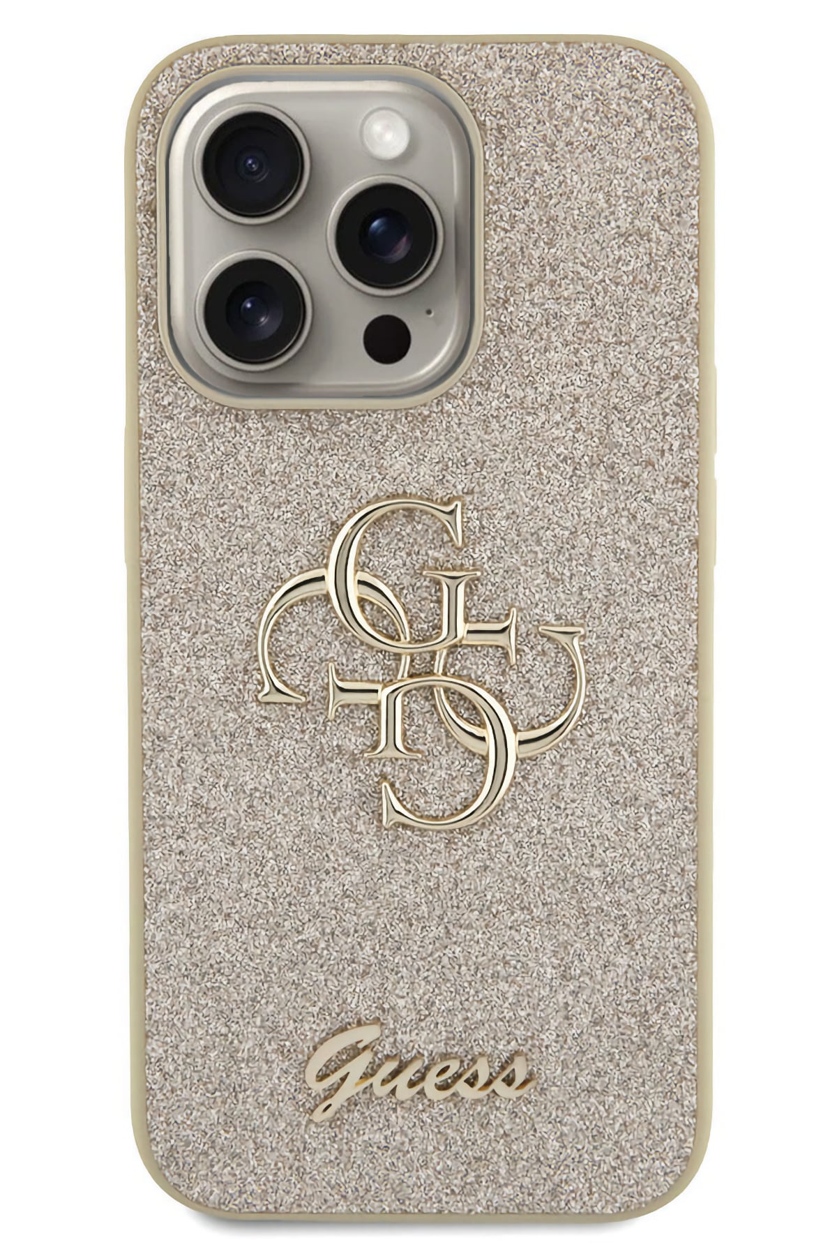 Guess iPhone 14 Pro Max Uyumlu Glitter 4G Logolu Kılıf Gold  Guess