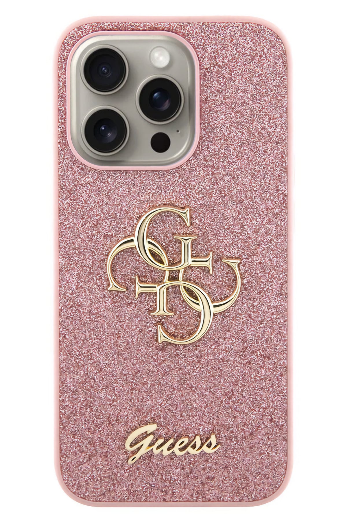 Guess iPhone 14 Pro Max Uyumlu Glitter 4G Logolu Kılıf Pembe  Guess