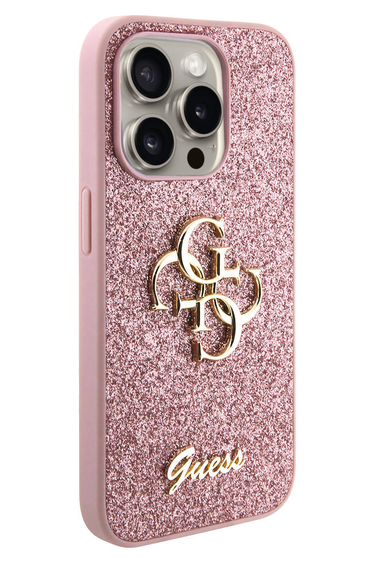 Guess iPhone 14 Pro Max Uyumlu Glitter 4G Logolu Kılıf Pembe  Guess