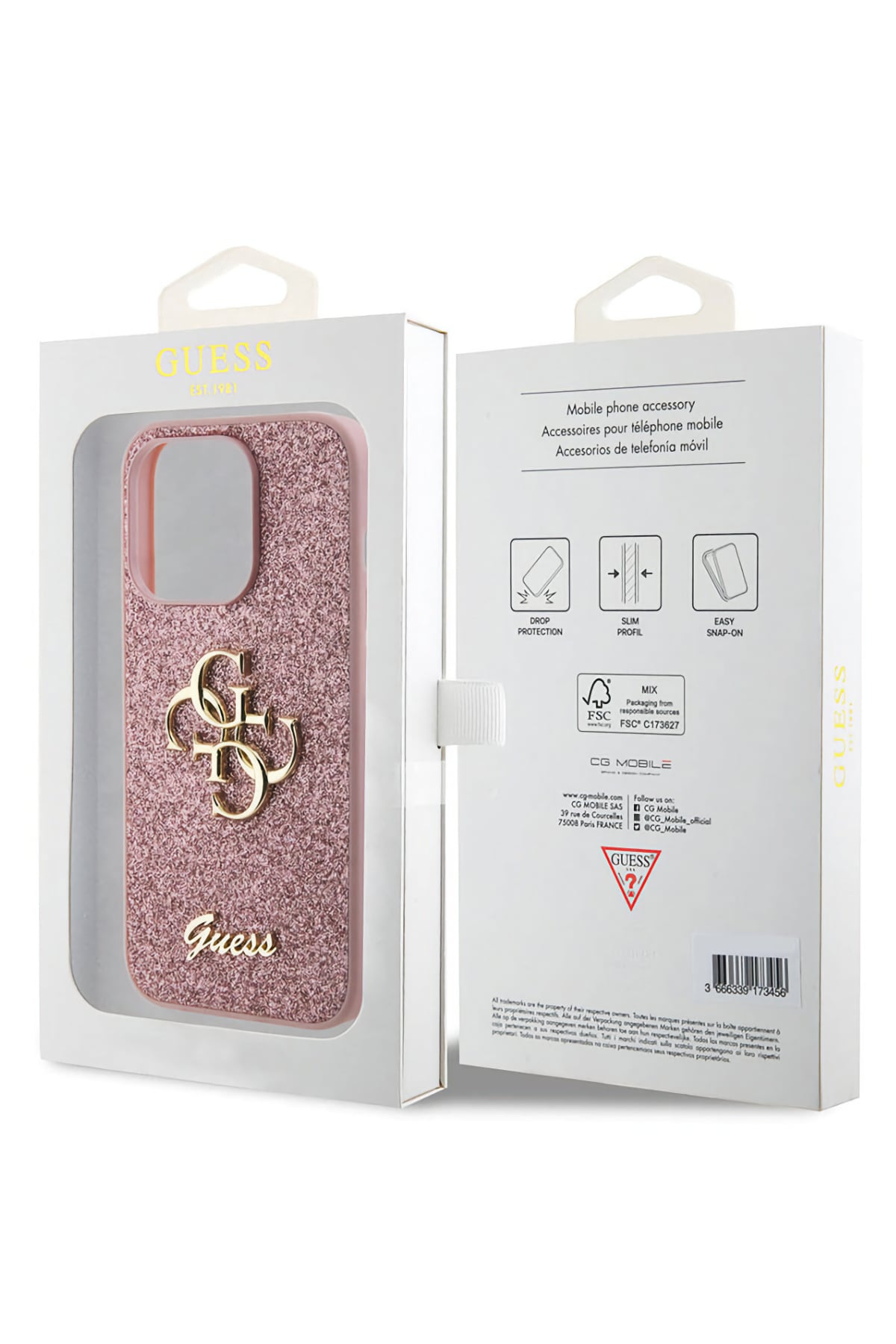 Guess iPhone 14 Pro Max Uyumlu Glitter 4G Logolu Kılıf Pembe  Guess