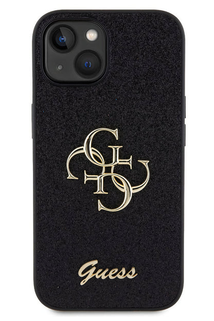 Guess iPhone 15 Uyumlu Glitter 4G Logolu Kılıf Siyah